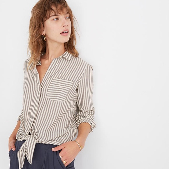 Madewell Tops - Madewell Tie Front Shirt In Maitland Stripe Sz S